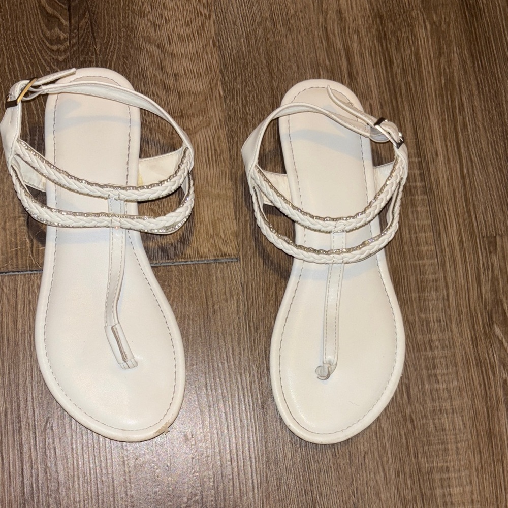 White Flipflop Sandals with Braided Strap